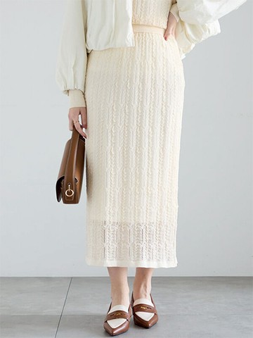 氣質蕾絲編織感微透分層長裙(0F000578410) - Te chichi