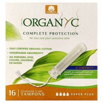 Organyc, 女性護理衛生棉條，緊湊型，加大特多量，16 條