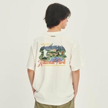 男女同款 YELLOWSTONE 間歇泉塗鴉短袖T - 白色 (V2)