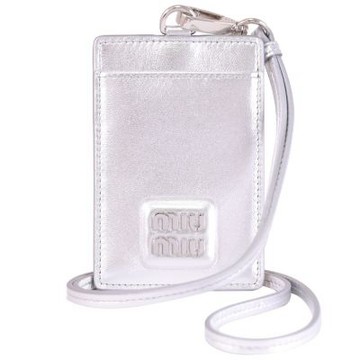 MIU MIU 經典金屬LOGO頸掛式證件夾(銀)