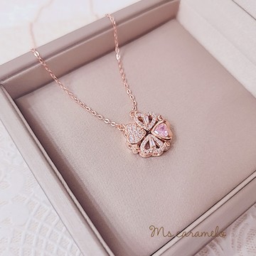 【焦糖小姐 Ms caramelo】925純銀鍍玫瑰金 愛心粉紅鋯石項鍊