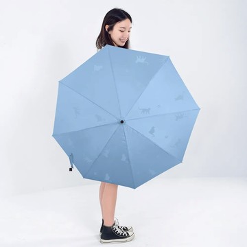 2mm 韓系創意遇水變萌猫蝴蝶結晴雨兩用自動開直傘/雨傘_2入 - 清新白-療癒藍