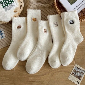 保暖襪 絨毛襪 冬季中筒毛襪 睡眠毛襪 花邊毛襪 加絨睡眠襪 動物刺繡毛襪 狗狗毛襪 貓咪毛襪 熊熊毛襪 台灣賣家