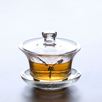 家用簡約功夫茶具加厚防燙耐熱玻璃三才蓋碗泡茶碗手抓壺單個大號