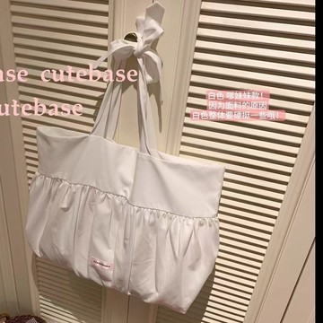 Bag House👜 甜美少女褶皺包女2025新款大容量託特包單肩綁帶休閒通懃百搭包包