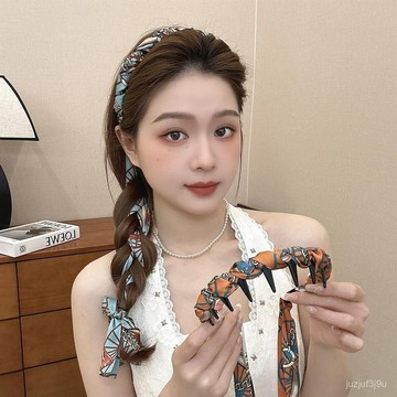 【桃園出貨🔥】繁花飄帶齒梳髮箍女波浪高顱頂正反兩帶複古宮廷編髮頭飾氣質髮卡