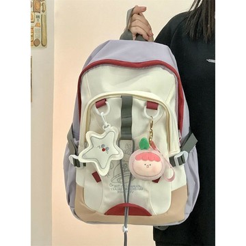 韓版💖書包女大學生2023新款大容量韓版百搭撞色雙肩包初中學生高中背包大容量撞色旅行後背包 百搭校園通懃筆電雙肩包 KP