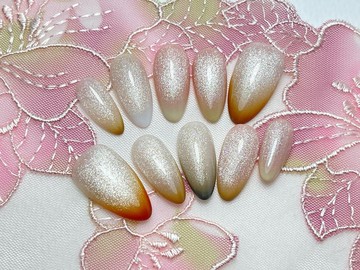 穿戴甲/穿衫甲/手工繪製/貓眼指尖漸層美拉德法式