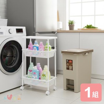 真心良品 廚房衛浴收納套組(隙縫收納架+腳踏式垃圾桶)