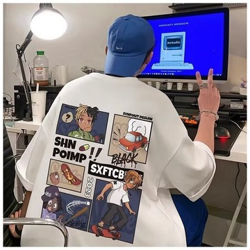 美式復古短袖t恤男  高街時尚潮牌潮流短袖T恤男  重磅韓版寬松大碼百搭T恤男女  情侶短袖T恤 印花T恤男M-8XL