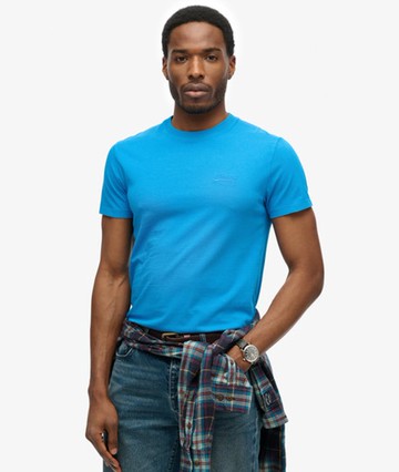 Superdry Men's Essential Logo Embroidered Neon T-shirt Blue Size: M