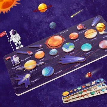 跨境兒童早教宇宙八大行星拼圖太陽系星球認知配對板拼板益智玩具