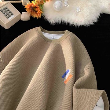 華夫格短袖t恤男夏季重磅半袖上衣美式復古情侶衣服潮牌寬松體恤