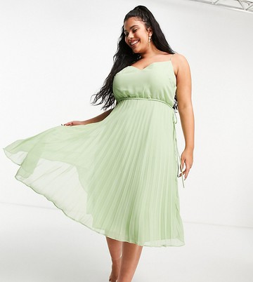 Pleated cami midi dress with drawstring waist deals