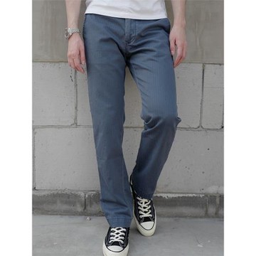 小溪復古水洗做舊人字紋卡其褲修身直筒純棉男士休閑運動長褲日常