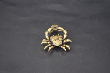 八方來財銅錢幣螃蟹小擺件純實心黃銅螃蟹掛件鑰匙扣仿古銅器玩件1入