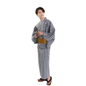 日本 和服 男 綿 浴衣 腰封 2 件 套組 L Z35-e1 yukata