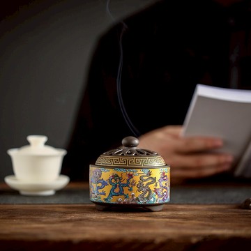 記今朝 琺瑯彩繪陶瓷 沉香檀香家用盤香爐室內供佛熏香爐安神香插1入