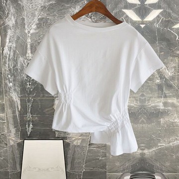 商場撤柜剪標清倉T恤白色棉質抽褶收腰不規則短款上衣女夏設計感