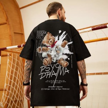 oversize美式潮牌胖子男裝大碼國潮嘻哈寬松小熊短袖T恤潮流半袖