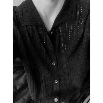 美式復古鏤空polo領短袖針織衫男夏季寬松慵懶半袖高級感休閑襯衣