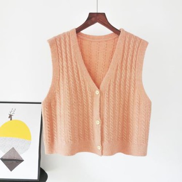 針織馬甲女開衫秋季新款韓版寬松外搭無袖坎肩毛線小背心短款上衣