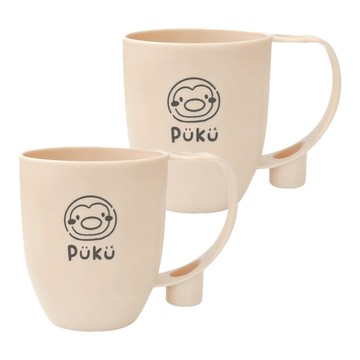PUKU 藍色企鵝 漱口杯 台灣製 好握把手 水果印圖 240ml  黃色  2個