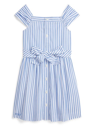 Ralph Lauren Kids - striped pleated cotton dress - kids - Cotton - 6X - Blue