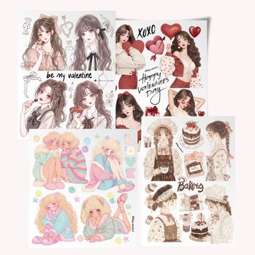 5% OFF 套組 – Valentine Vintage Girl 貼紙組（4 款設計）