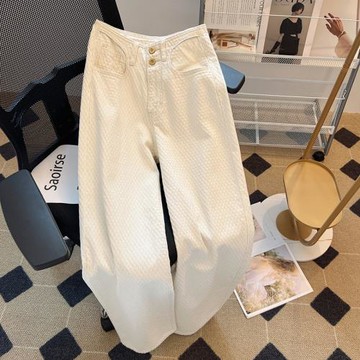 高腰闊腿褲女春夏新款白色質感牛仔褲寬松直筒褲顯瘦顯高拖地長褲