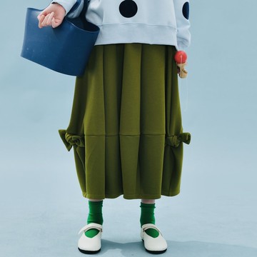 橄欖綠蝴蝶結燈籠裙 / 半身裙 裙子 空氣棉
