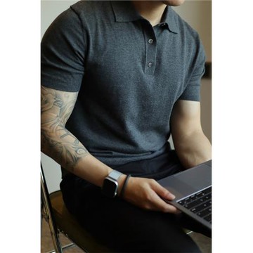 輕奢針織POLO衫純色輕熟復古通勤T恤男士短袖美式休閑翻領體恤潮