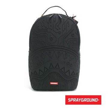 SPRAYGROUND-立體線條壓紋鋸齒鯊大容量後背包-黑色