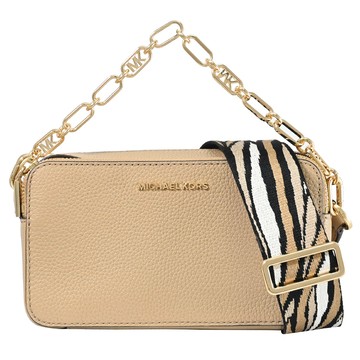 MICHAEL KORS JET SET 雙層拉鍊斜背鍊帶相機包.棕色