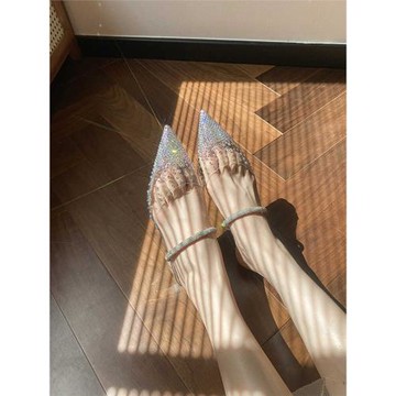 超級好看！！24夏季新款閃閃水鉆透明尖頭包頭拖鞋平底鞋女仙女風