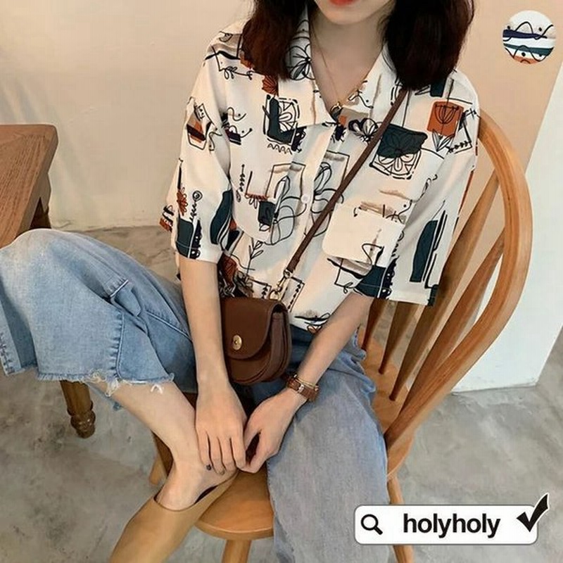 総柄ゆったり半袖シャツブラウス シャツ アロハ 半袖シャツ アロハシャツ ブラウス 総柄 ベーシック シンプル 開襟 レディース カワイイ トレンド 通販 Lineポイント最大get Lineショッピング