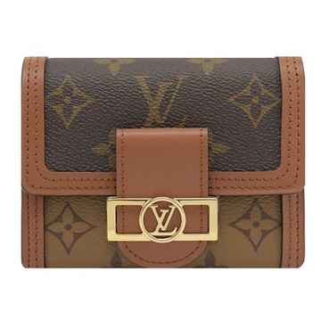Louis Vuitton LV M68725 DAUPHINE系列花紋三折扣式零錢短夾.咖