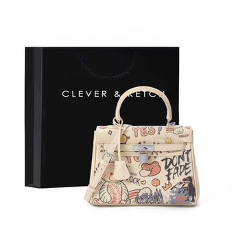 Clever&Ketch包包女2025新款小眾設計涂鴉手提凱莉包女單肩斜挎包