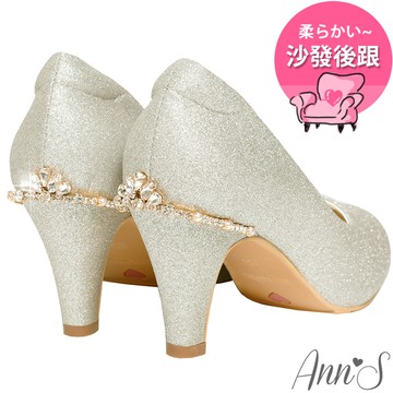 🔥APP限定 雙12最高享75折🔥Ann’S不想當伴娘-後跟水鑽皇冠圓頭低跟婚鞋7cm-銀