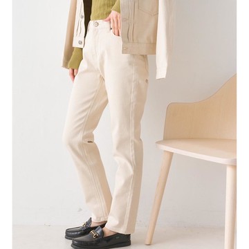 日本 OMNES - 舒適彈力錐形休閒褲 (後腰鬆緊)-牛仔米白