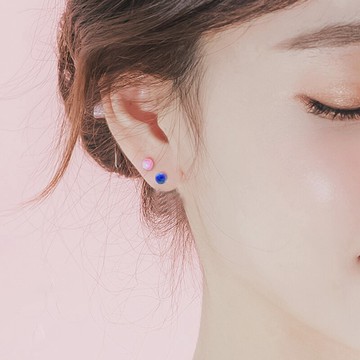 純銀歐泊小耳釘女彩色寶石小巧小清新簡約迷你漸變色耳環文藝森系1入