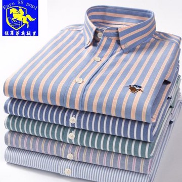 保羅純棉豎條紋牛津紡男士修身長袖襯衫春秋商務休閑加絨加厚襯衣