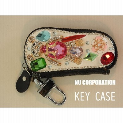 【在庫あり】ヌーコーポレーション キーケース レディース レザー 牛革 ビジュー くまちゃん ナスカン ブラック｜NR-3001BK