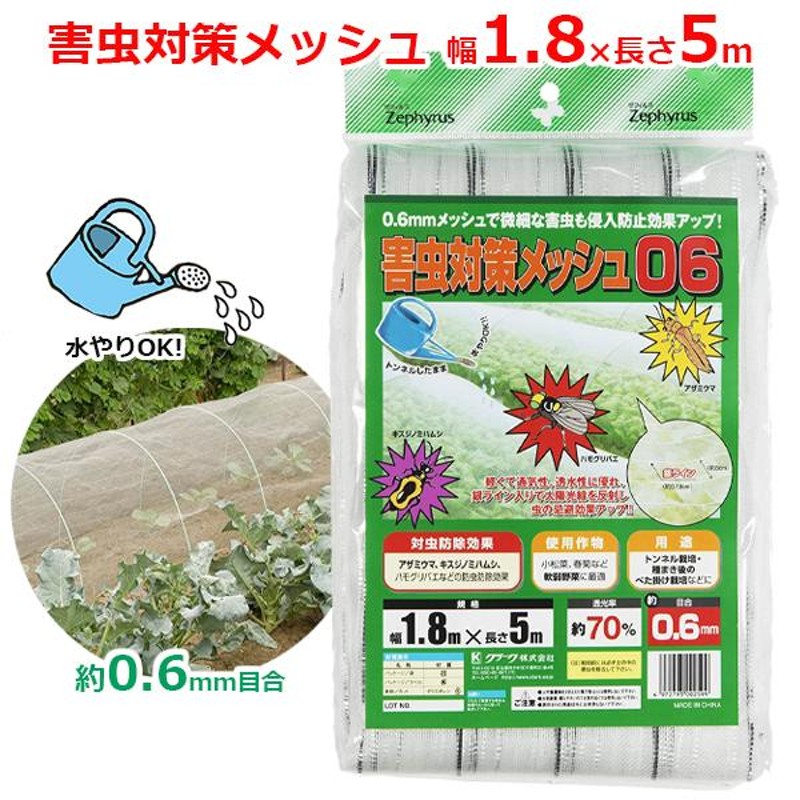 透光率70%　LINEショッピング　防虫ネット　虫よけネット　害虫対策メッシュ06　約0.6mm目合　1.8m×5m　防霜　白　防寒