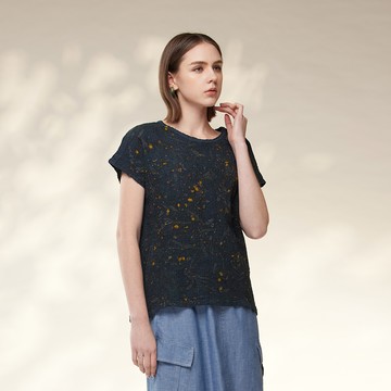 free.草木移印染葉紋皺感上衣