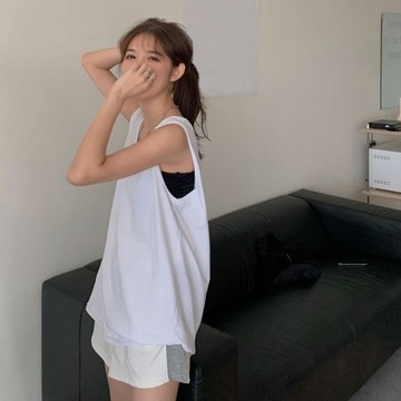 純棉港風 夏季背心 無袖背心女 吊帶運動坎肩背心無袖t卹女夏季設計感小眾外穿掛脖上衣 6Y