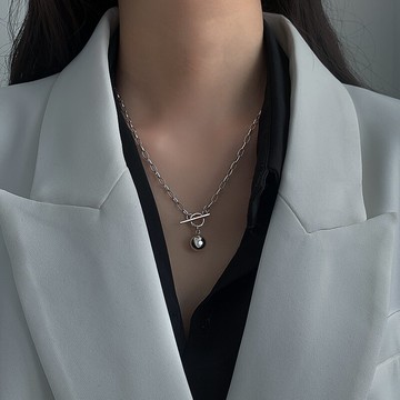 925純銀圓珠吊墜項鏈女年新款復古ins冷淡風鎖骨鏈轉運珠頸鏈