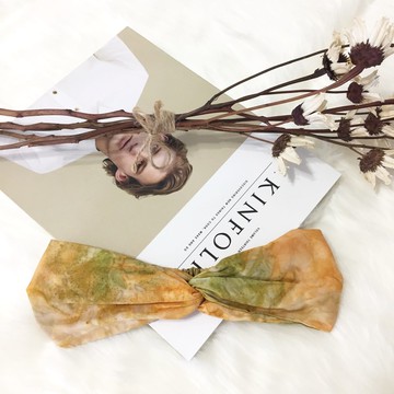 黃金麥田 / 黃 綠 / 寬版 鬆緊手工髮帶