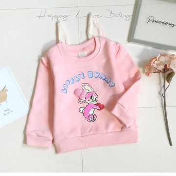 厚款 可愛立體長耳兔造型刷毛長袖上衣 秋冬童裝 女童上衣 女童長袖 女童棉T 長袖上衣 秋冬上衣