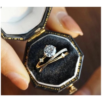 情人節 隔日到貨 黃金色 處女星座 50分 0.5克拉 莫桑鑽 水晶 八心八箭 戒指 可調式戒圍 A135